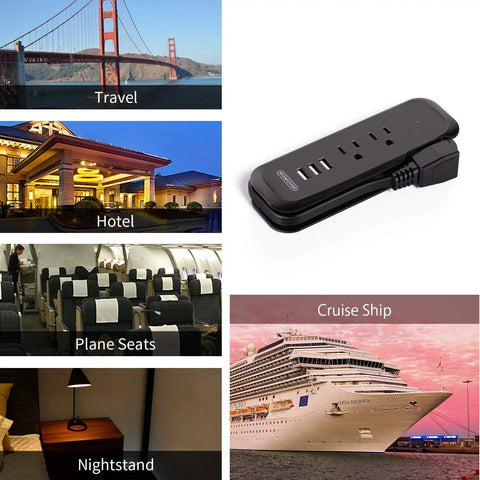 Two Pack USB Power Strip With 2 Outlets And 3 USB Ports, Go-To Travel Ready Desktop Charging Station with travel location images