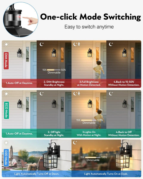 Black Motion Sensor Outdoor Porch Light With Dusk To Dawn Modern Wall Mount Sconce Waterproof for garage and front door
