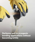 Hands in gloves mixing Epoxy Adhesive 2216 Gray Heat-Resistant Two-Part B/A Tube Kit 2 fl oz for cryogenic repairs