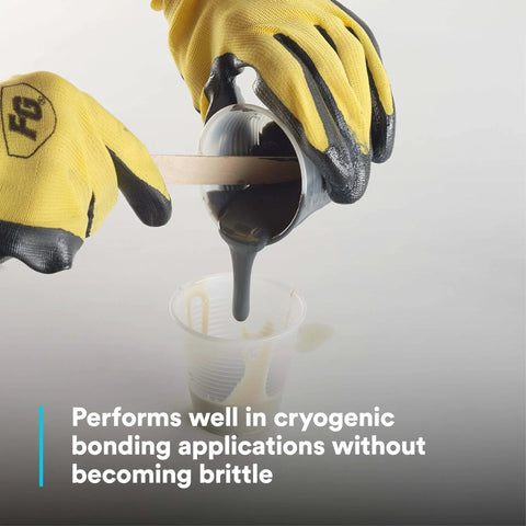 Hands in gloves mixing Epoxy Adhesive 2216 Gray Heat-Resistant Two-Part B/A Tube Kit 2 fl oz for cryogenic repairs