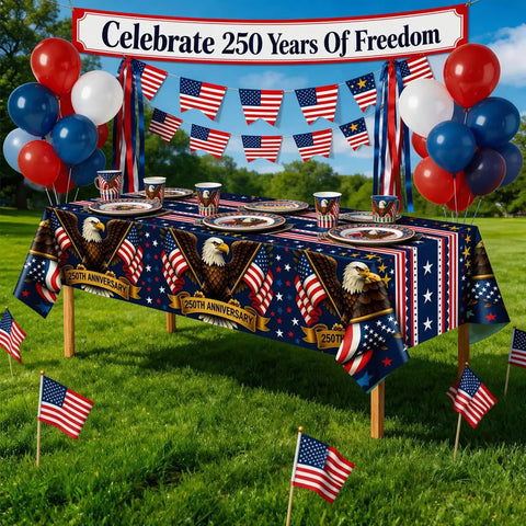 4th Of July Tablecloth 250th Anniversary Patriotic American Flag Design Two Pack For Memorial Day Outdoor Home Patio Decor USA