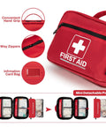 Red Rhino Rescue 240-piece all-purpose first aid kit with handle and front FIRST AID emblem.