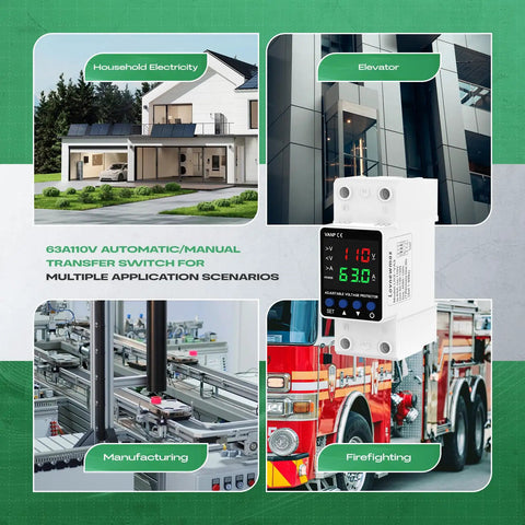 Adjustable Voltage Protector Built Tough With 110V And 1 To 63A Smart Circuit Breaker Overcurrent Protection Low Voltage Cutoff 80 To 110V High Voltage Cutoff 130 To 150V DIN Rail AC Disconnect mounted on DIN rail