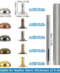 150 Piece Leather Rivets Set with dome and mushroom rivets, 12x6mm sizes, metal tools, for clothing, bags, belts, collars
