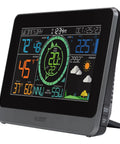Pro Grade Wireless Color Weather Station With Cyclone Sensor And Atomic Time Display for temperature, humidity, pressure readings.