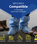 Traction 18 Inch Blue Disposable Boot Covers With Non Slip Sole Water Resistant Skid Resistant Booties For Easy Floor Protection Thick Durable Cuff All Shift Coverage Pack Of 3 Pairs Size Large worn in cleanroom