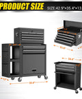Tough As Nails 8 Drawer Rolling Tool Chest With Lockable Cabinets And Detachable Utility Cart dimensions showing size details and features.