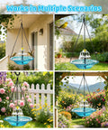 Hanging Sun Powered Bird Bath Fountain With 3 Layer Cascading Design And 3 Nozzles Blue Glass Bowl in garden