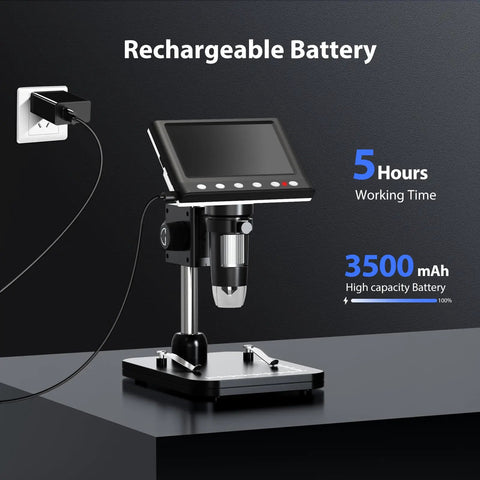 4.3 Inch IPS Digital Microscope 1000X With Built In Lights For Coin Collectors And DIY Lab Projects Crystal Clear Images On A Bright Screen Easy USB Viewing, rechargeable battery