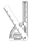 Real Deal Pipe Diameter Caliper And Swing Arm Ruler Three Pack White Styrene tool showing measurement scales and conversion chart.