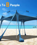 Beach Tent Sun Shelter UPF50 Plus With Eight Sandbags Ground Pegs And Stability Poles 10x10 Ft Shade on sandy beach