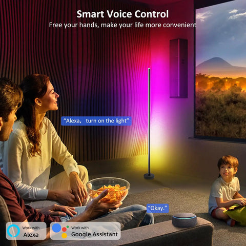 RGBIC Corner Floor Lamp With Remote And App Control 55 Inch Modern Minimalist LED Floor Lamp For Bedroom And Living Room Lit Color Changing Light With DIY Modes And Timing Brightness Boost For Any Mood