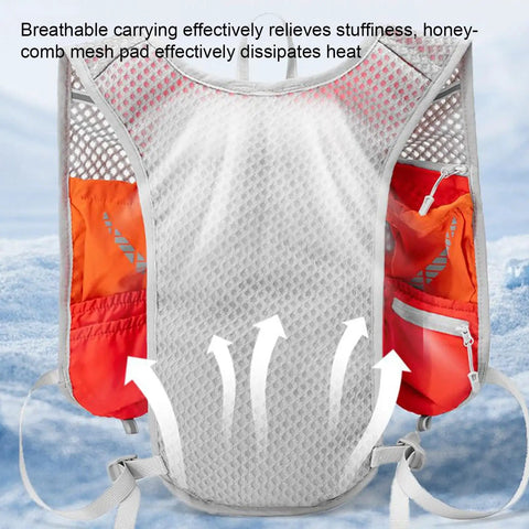 Trail Ready Hydration Vest With Adjustable Chest Straps, Lightweight Pack, breathable mesh back, and quick access pockets