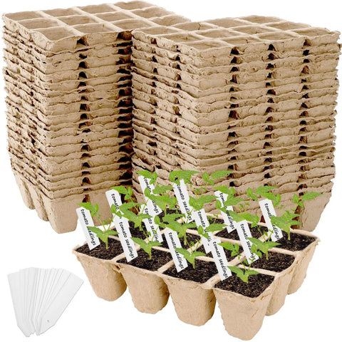 40 Pack Seed Starter Trays With 480 Cells Biodegradable Peat Pots Made From Paper And Grass Charcoal, Eco Friendly Germination Tray Kit
