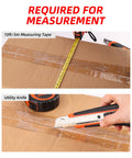 Using measuring tape and utility knife from the All In One 14 Piece Home And Auto Repair Tool Set with sturdy toolbox for tough jobs