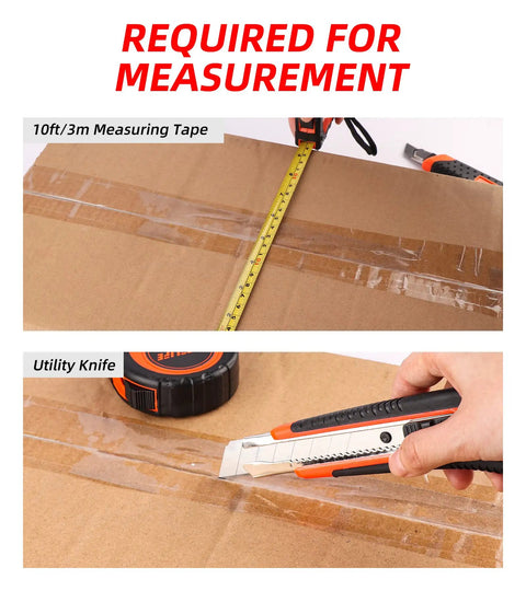 Using measuring tape and utility knife from the All In One 14 Piece Home And Auto Repair Tool Set with sturdy toolbox for tough jobs