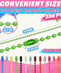200 Pieces Ball Chain Keychains Bulk Pack With 4.72 Inch Metal Links In 15 Assorted Colors For DIY Crafts, Jewelry Making, Party Favors, School Projects, And Creative Hobby Builds. Green 4.72 in metal ball chain keychain shown with 0.1 in beads and 15 colors.