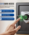 Person using fingerprint access on Home Biometric Safe 1.0 Cub with Fingerprint Access, 10-Digit Keypad, LCD Screen, Hidden Dual Alarm