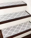 Non Slip Stair Runners For Pets And Kids Indoor 28 By 9 Inch Stair Mats With TPE Backing 13 Piece Gray Set For Wooden Steps Made From 100 Percent Polyester on wooden steps