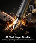 Close-up of a 32In1 T Handle Magnetic Ratcheting Screwdriver Set With Freely Interchangeable Grip Styles And 32 S2 Alloy Bits DIY Ready Multi Mode Handle Replacing Screwdrivers Wrenches And Extensions For Computer Electronics Bicycles And Furniture Repair demonstrating durability by splitting a rock.
