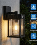 Kickass Solar Wall Lanterns With Hella Bright Motion Sensor And Three Flexible Lighting Modes For Outdoor Patio Runs Wirelessly Plus Storm Ready Build In A Quick Install Two Pack Set mounted on a wall in the rain.