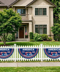 250th Anniversary American Flag Bunting Set, Two Pieces 1.5 By 3 Feet, 1776 To 2026 Patriotic Banner on white fence