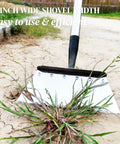 Do It All Garden Shovel With Adjustable Handle Three Stage Length 57 Inches Long Heavy Duty Stainless Steel Spade in use on weeds