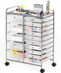 Rolling 15 Drawer Utility Cart For Tools Crafts And Office Beefy Heavy Duty Chrome Storage Organizer On Wheels With Locking Casters