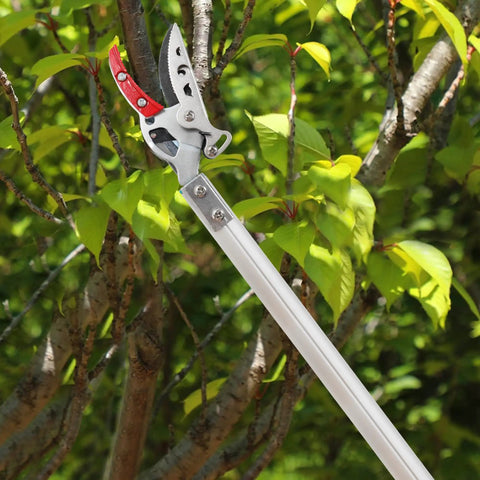 Cut And Hold Pole Pruner With 4 Point 2 Foot Reach And 180 Degree Rotating Handle, Easy Grip SK5 Steel Blade in garden
