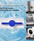 Three Quarter Inch PVC Ball Valve With Slip Connection SCH40 Easy Turn Blue T Handle showing features in water background.