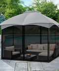 Gazebo with Replacement Gazebo Netting Screen 10x10 Universal Four Panel Rugged Mosquito Mesh Sidewalls by a pool