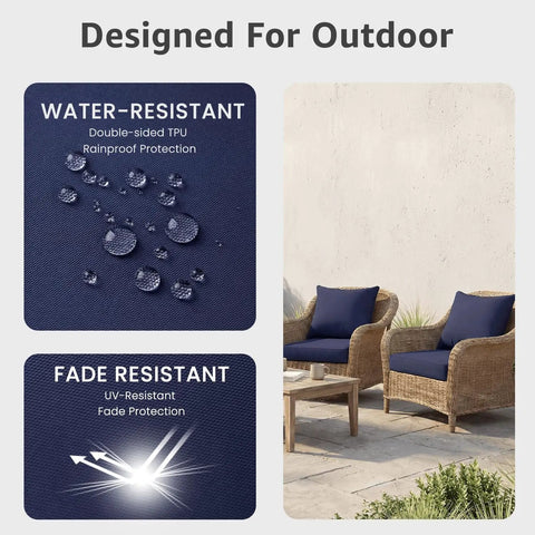Outdoor Cushion Set For Deep Seating 24 By 24 By 3.5 Inches Lounge Ready Water Resistant And Fade Resistant Blue on patio chairs