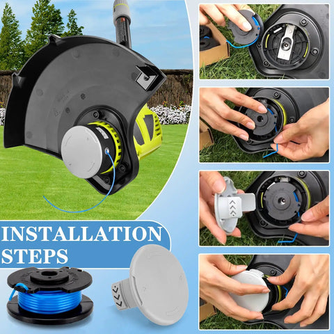 11Ft 0.065 Inch Trimmer Line Replacement Spool For Cordless Weed Eater Compatible With Ryobi One Plus AC14RL3A And 18V 24V 40V Models Beefy Durability Easy Load High Performance String For Lawn Care installation process and components