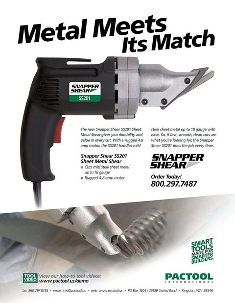 SS201 Sheet Metal Shear for fast clean cuts on 18 gauge mild steel, cut straight or curved with three blade cutting system