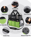 Heavy Duty Garden Tool Bag Organizer With Ten Pockets And Long Adjustable Shoulder Strap Standable Tote For Home Garden Use Green Tools Not Included