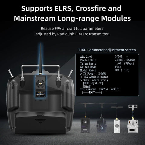 T16D 16Channel 2.4G RC Transmitter With R16F Receiver Supports ELRS And Crossfire Long Range Modules adjustment screen interface