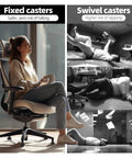 No Sweat Office Chair Bell Glides Replacement With Fixed Feet Wheel Stopper For Swivel Chairs And Stools Featuring 7/16 X 7/8 Stem Self Adhesive Felt Pads For Quiet Non Slip Floor Protection 5 Pack shown with fixed and swivel casters in use.