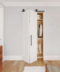 Installed 36 in. by 84 in. Bi-Fold Door Set With Hardware Kit, Shaker Style Flat Panel Primed Door in white, fits closets