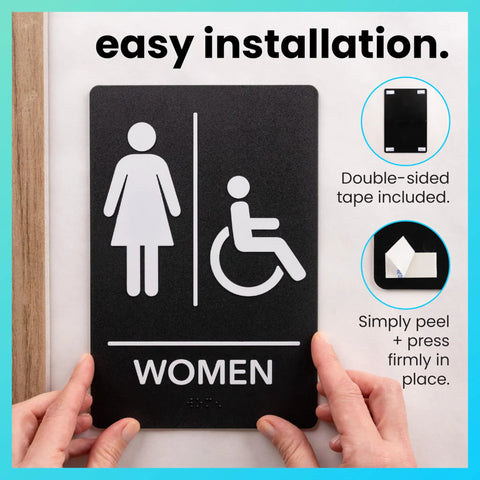 Restroom Sign For Business ADA Compliant Braille Bathroom Sign With Double Sided Tape For Hassle Free Installation 9 By 6 Inch