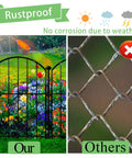 Comparison of rustproof Arched Garden Fence Border Panels 17 Inch By 10 Foot 10 Pack with a corroded wire fence showing durability difference.
