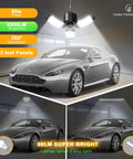 80W LED Garage Light Plug In 2 Pack 8000LM Ceiling Shop Lights with Deformable Panels illuminating garage with car