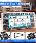 Labeled box with 260 pcs M3 M4 M5 T Slot Nut Screws Kit, heavy duty T nuts, bolts, hex wrenches, for 2020 aluminum profiles.