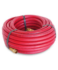 Coiled Fifty Foot Rubber Air Hose With Three Eighths Inch Inner Diameter And Brass Fittings For Pneumatic Tools 300 PSI