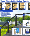 Wood black cable railing system showcasing cable fittings and tools with 120 Pack T316 Black Stainless Steel Rugged Protector Sleeves
