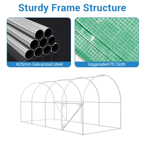 Walk-In Tunnel Greenhouse 15x7x7 Ft Backyard Ready Garden Shelter With Built Tough Galvanized Steel Hoops Green PE Cover Roll Up Zipper Door And Eight Vent Windows For Year Round Growing