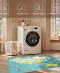 5x7 World Map Rug For Living Room And Bedroom With Ocean Sailboat Design, Washable Low Pile Non Slip Carpet in laundry room