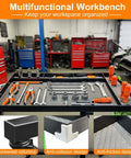 Mobile Adjustable Height Work Table On Wheels With Rolling Tray For Mechanics, Garages, Workshops, Repair Shops, and Warehouses