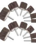 Twelve Pack Brown Cylindrical Flap Wheels For Angle Grinder Buffing And Deburring Tool Set displayed on white background.