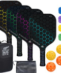 All In One Pickleball Gear Kit With 4 Fiberglass Graphite Paddles, 2 Outdoor Balls, 2 Indoor Balls, Lead Tapes, Bag, And Essentials
