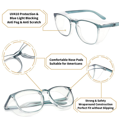 Details of Two Pack Anti Fog Safety Glasses With UV 400 Protection Blue Light Blocking Anti Dust Shield Polycarbonate Lenses TR90 Frame